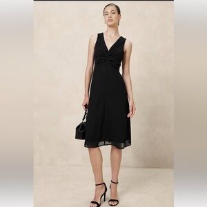 Banana Republic Black Sleeveless Twist-Front Midi Dress